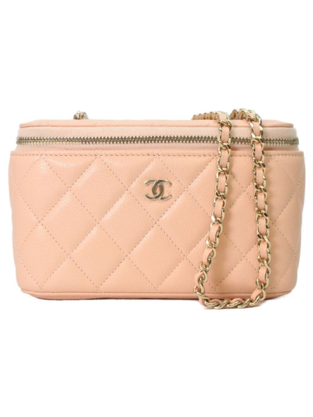 Chanel Pink Beige Caviar Gold Chain Vanity